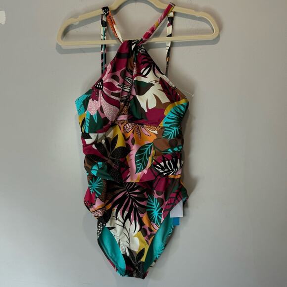 NWT Bleu Rod Beattie Floral Hawaiian Print One Piece Swim Suit Bathing Suit Sz 8 - Picture 1 of 12